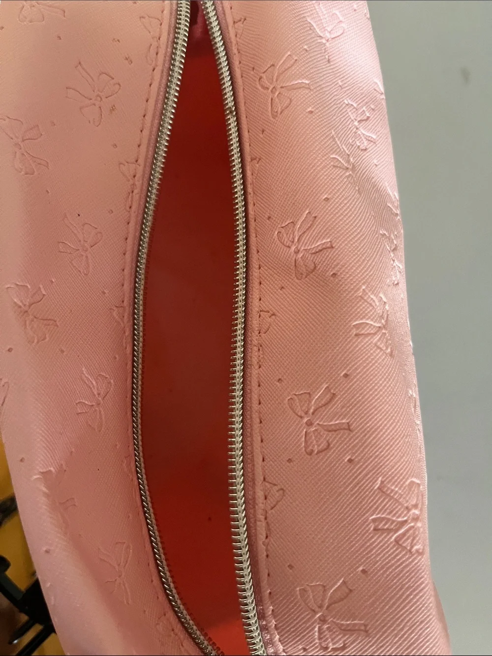Pink Embossed Bow Travel Makeup Pouch